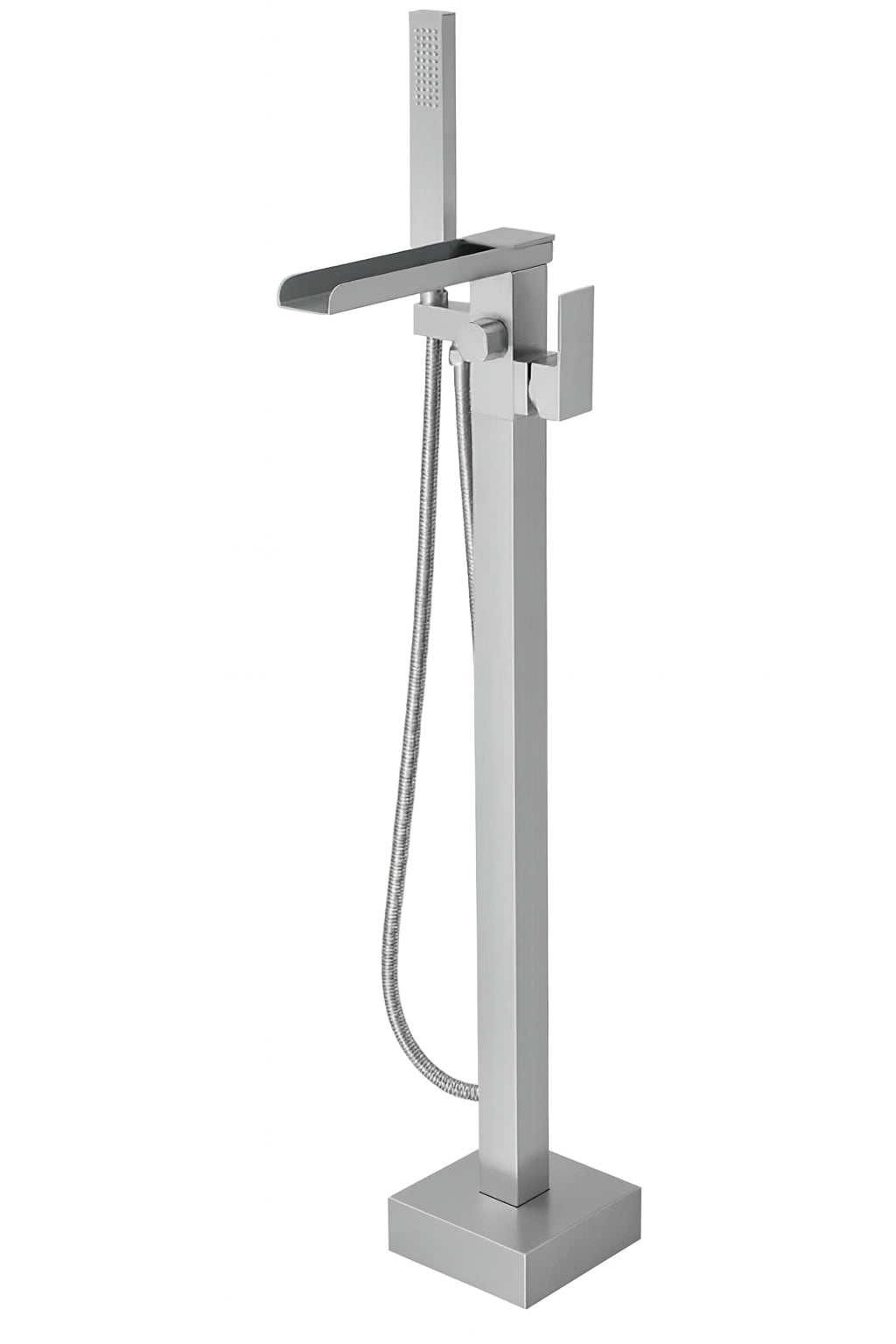 BWE Single-Handle Floor Mount Freestanding Bathtub Faucet Waterfall Tub Filler with Handheld Shower in Brushed Nickel