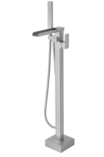 BWE Single-Handle Floor Mount Freestanding Bathtub Faucet Waterfall Tub Filler with Handheld Shower in Brushed Nickel