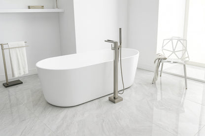 BWE Single-Handle Floor Mount Freestanding Bathtub Faucet Waterfall Tub Filler with Handheld Shower in Brushed Nickel