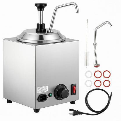 Cheese Dispenser with Pump 2.4 Qt. Capacity Cheese Warmer 650W Hot Fudge Warmer Stainless Steel Hot Cheese Dispenser 840281564385 VEVOR