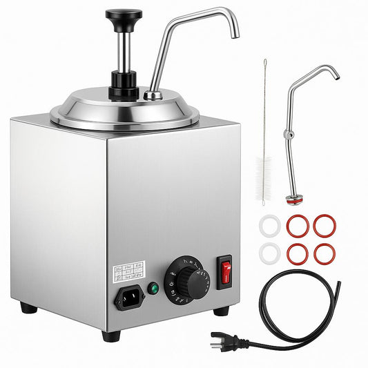 Cheese Dispenser with Pump 2.4 Qt. Capacity Cheese Warmer 650W Hot Fudge Warmer Stainless Steel Hot Cheese Dispenser 840281564385 VEVOR