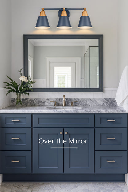 JAZAVA Modern 21.6 in. 3-Light Blue Bathroom Light Fixtures Vanity Light with Metal Shade