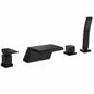FLG 2 Handle Tub Deck Mount Waterfall Roman Tub Faucet with Hand Shower 4 Hole Brass Bathtub Filler in Matte Black