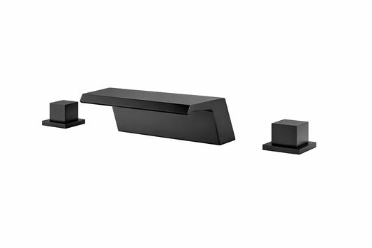 FLG 2 Handle Tub Deck Mount Roman Tub Faucet Waterfall Bathtub Filler in Matte Black