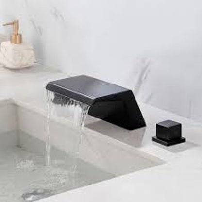 FLG 2 Handle Tub Deck Mount Roman Tub Faucet Waterfall Bathtub Filler in Matte Black