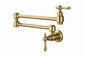 FLG Wall Mounted Pot Filler with Double Handle Folding Kitchen Faucet Swing Arm Modern Commercial Brass Tap in Brushed Gold
