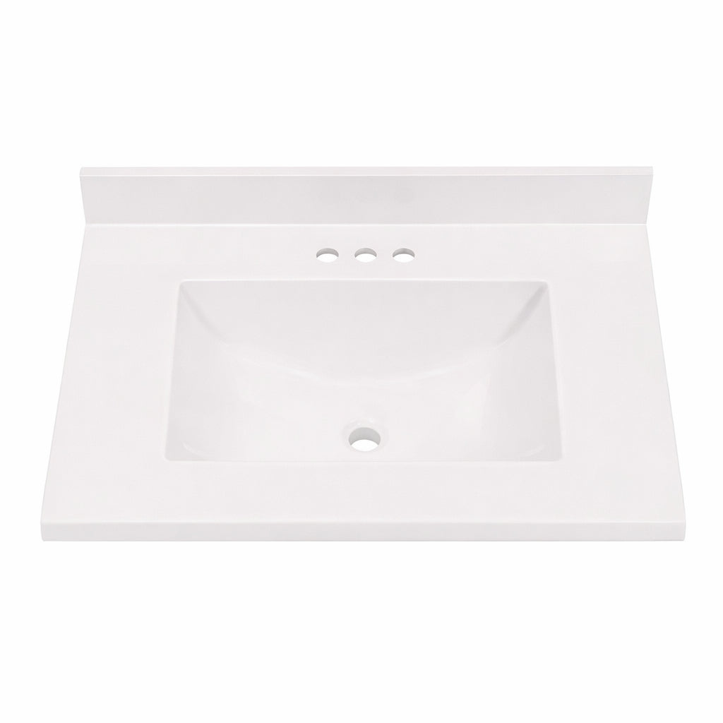 Home Decorators Collection 31 in W x 22 in D Cultured Marble White Rectangular Single Sink Vanity Top in White