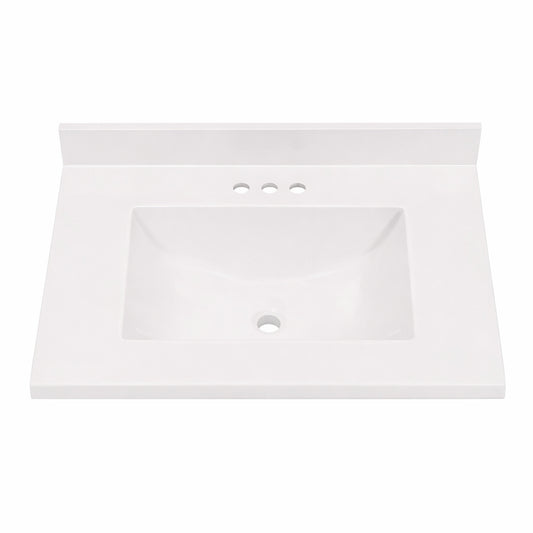 Home Decorators Collection 31 in W x 22 in D Cultured Marble White Rectangular Single Sink Vanity Top in White