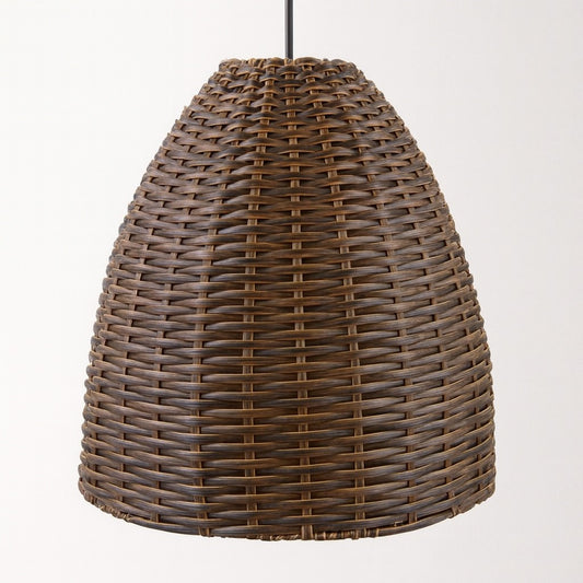 Olney 16 in. 1-Light Black Outdoor Hanging Light Pendant Light with Brown Resin Wicker Shade