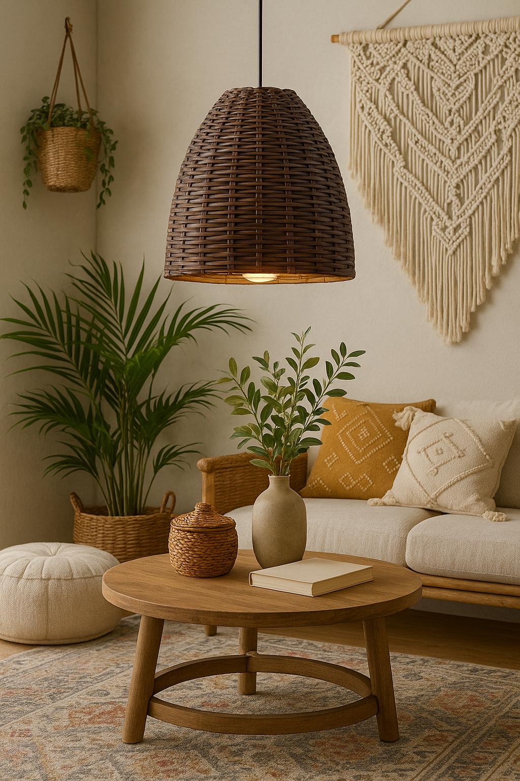 Olney 16 in. 1-Light Black Outdoor Hanging Light Pendant Light with Brown Resin Wicker Shade