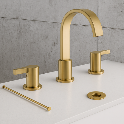 Phiestina 8 in 2 Handle Waterfall Widespread Brushed Gold Bathroom Sink Faucet with Metal Pop Up Drain