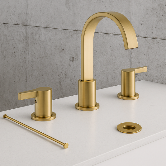 Phiestina 8 in 2 Handle Waterfall Widespread Brushed Gold Bathroom Sink Faucet with Metal Pop Up Drain