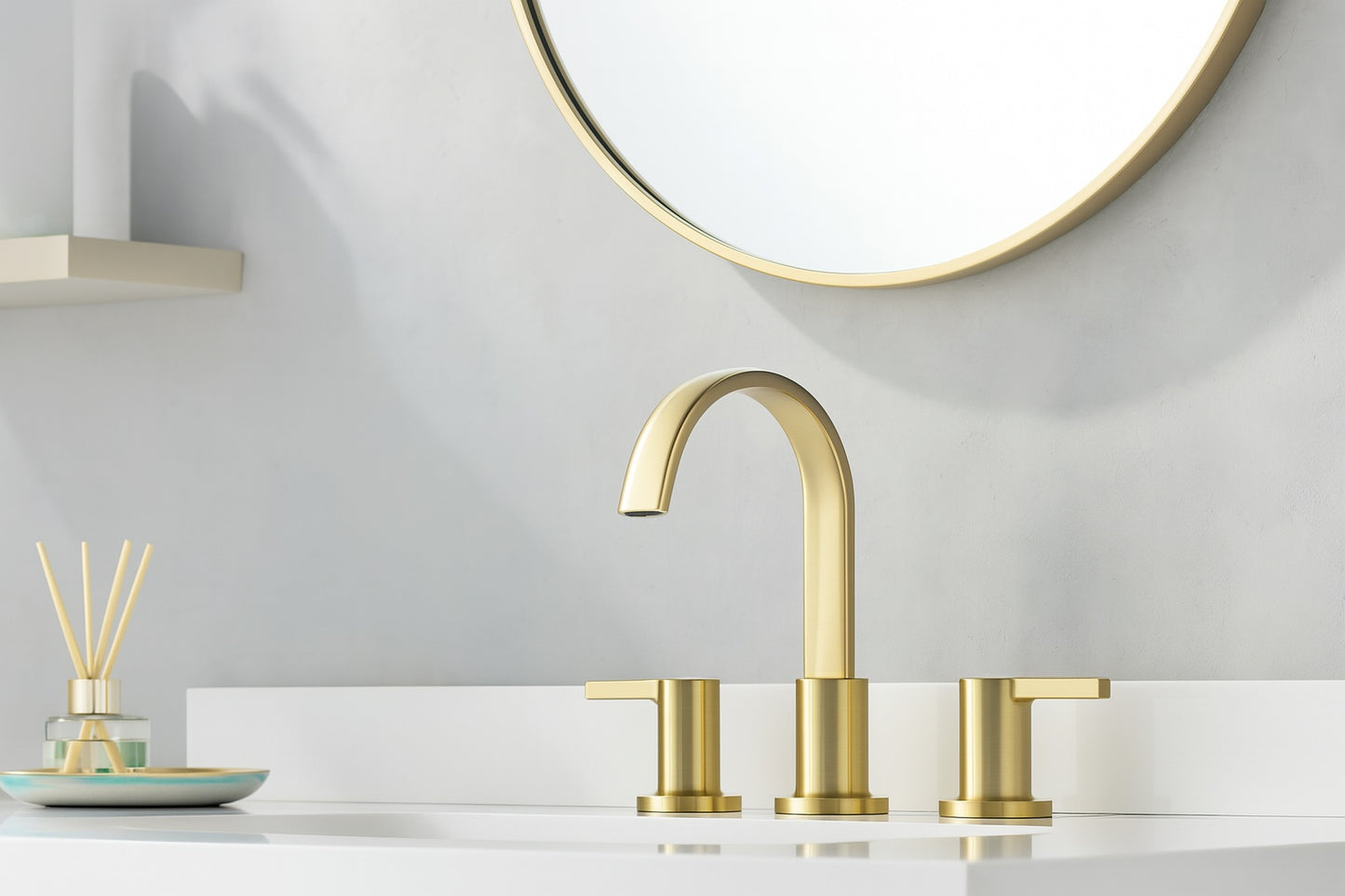 8 in. 2 Handle Waterfall Widespread Brushed Gold Bathroom Sink Faucet with Metal Pop-Up Drain