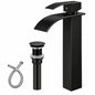 FLG Single Handle Waterfall Bathroom Vessel Sink Faucet Single Hole HIgh Taps with Pop Up Drain in Oil Rubbed Bronze LE 0040 ORB D