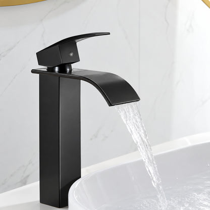 FLG Single Handle Waterfall Bathroom Vessel Sink Faucet Single Hole HIgh Taps with Pop Up Drain in Oil Rubbed Bronze LE 0040 ORB D