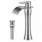 FLG Single Handle Single Hole Waterfall Bathroom Vessel Sink Faucet with Pop Up Drain Assembly Included in Brushed Nickel LE 0054 BN D