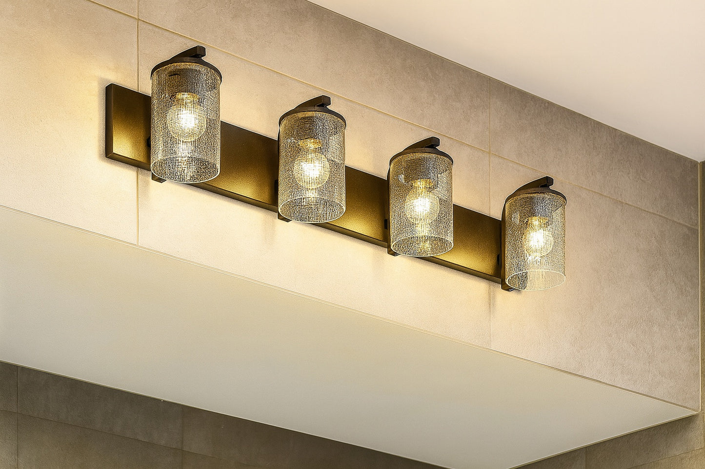 Beckett 34 in 4 Light Matte Black Vanity Light with Glass Shade