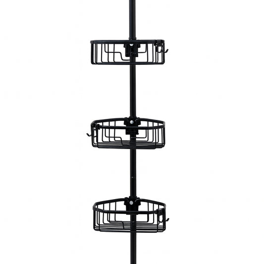 Zenna Home NeverRust Aluminum Tension Pole Corner Shower Caddy in Matte Black
