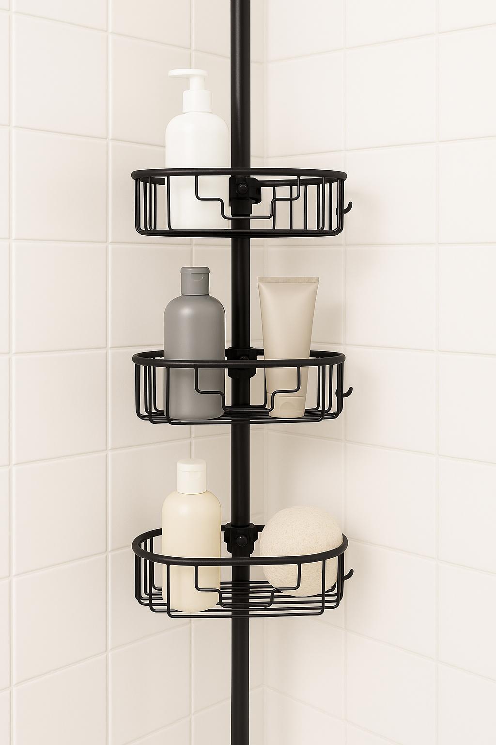 Zenna Home NeverRust Aluminum Tension Pole Corner Shower Caddy in Matte Black