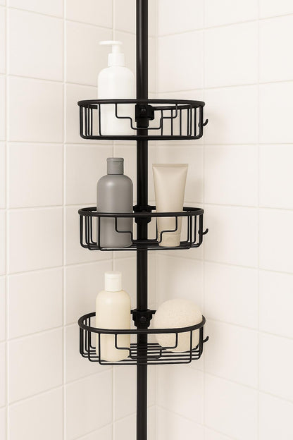 Zenna Home NeverRust Aluminum Tension Pole Corner Shower Caddy in Matte Black