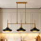 LNC Phapri Modern 3 Light Black and Plated Brass Linear Island Chandelier with Bell Metal Shades for Dining Rooms LZNY2IJ85H318C