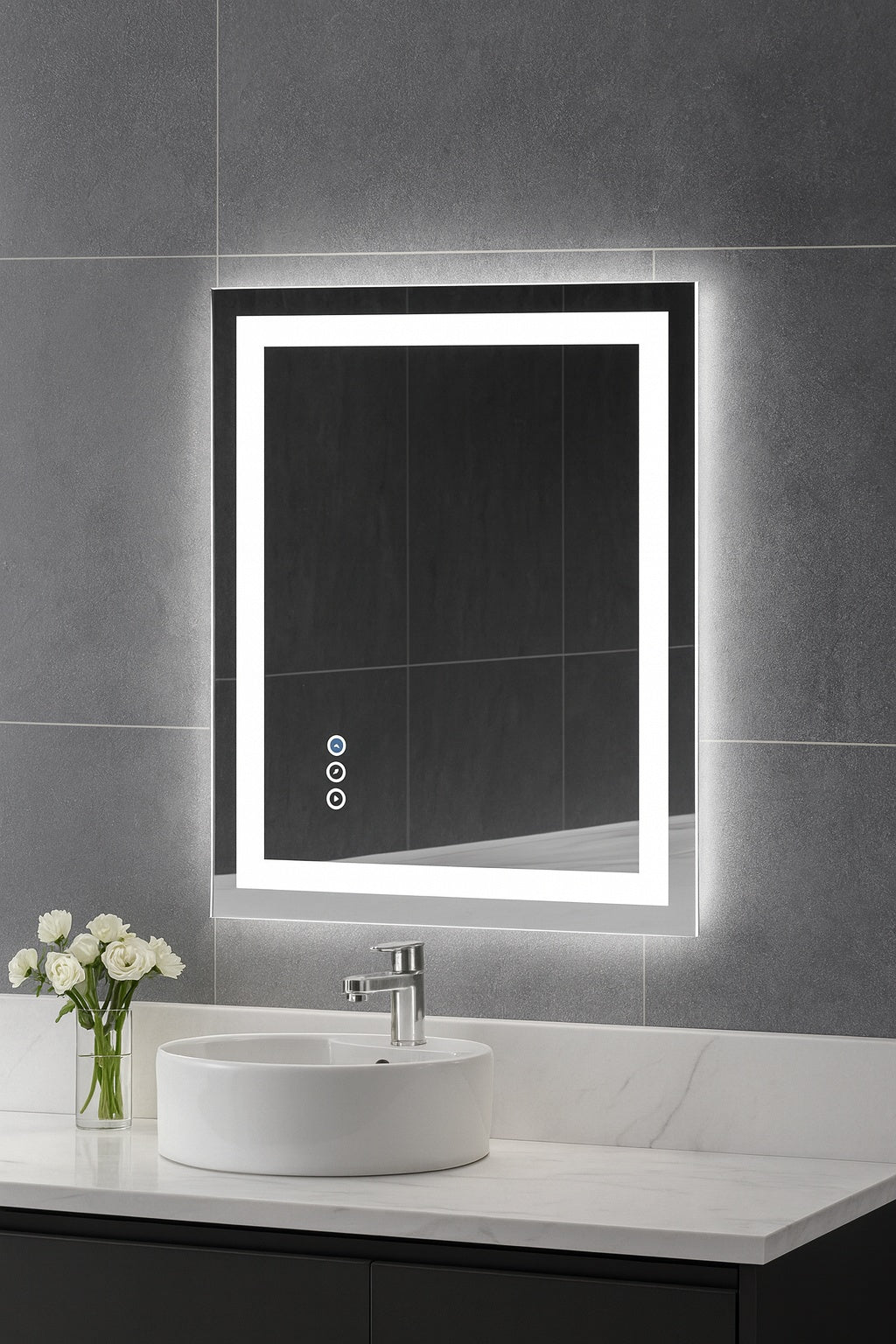 HOMLUX 24 in. W x 32 in. H Rectangular Frameless LED Light with 3-Color and Anti-Fog Wall Mounted Bathroom Vanity Mirror