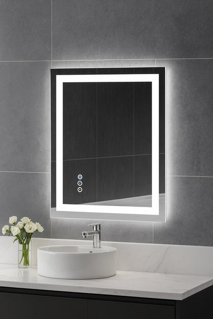 HOMLUX 24 in. W x 32 in. H Rectangular Frameless LED Light with 3-Color and Anti-Fog Wall Mounted Bathroom Vanity Mirror