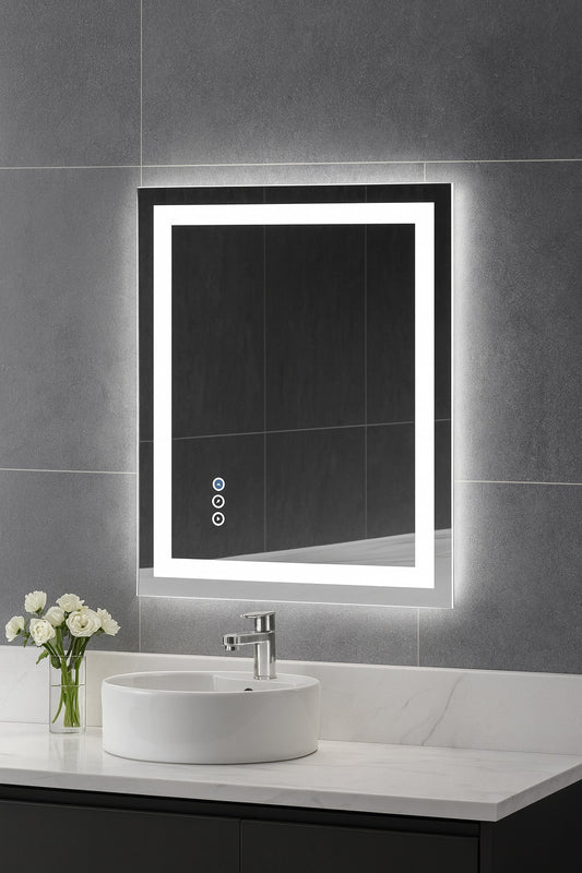 HOMLUX 24 in. W x 32 in. H Rectangular Frameless LED Light with 3-Color and Anti-Fog Wall Mounted Bathroom Vanity Mirror