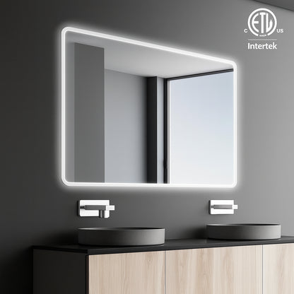 HOMLUX 55 in. W x 36 in. H Rectangular Frameless LED Light with 3-Color and Anti-Fog Wall Mounted Bathroom Vanity Mirror