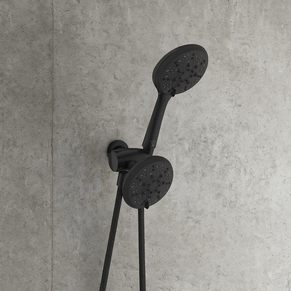 6 -Spray Patterns with 1.8 GPM 4.5 in. Wall Mount Dual Shower Heads in Matte Black