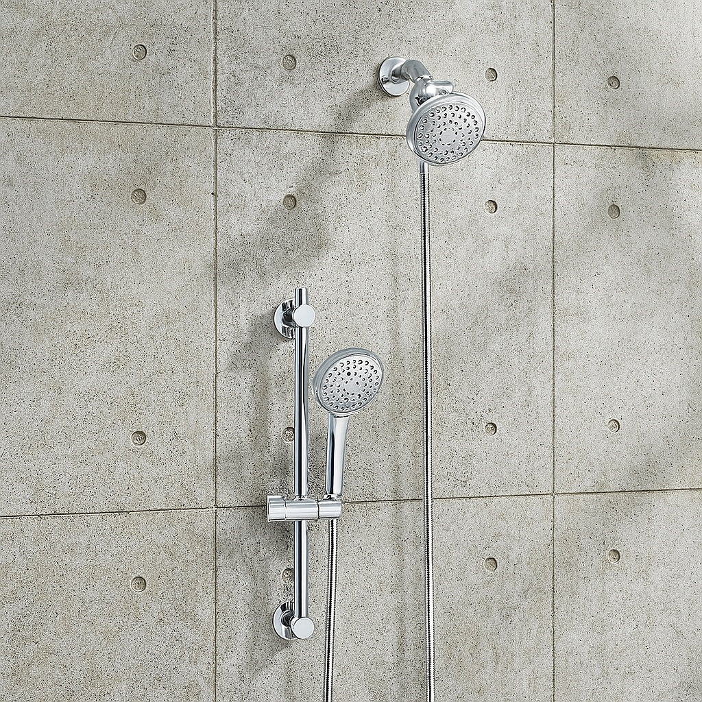 Wall Bar 6 -Spray Patterns with 1.8 GPM 4.5 in. Wall Mount Dual Shower Heads with Nail Glue Installation in Chome