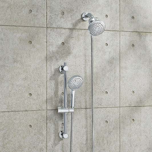 Wall Bar 6 -Spray Patterns with 1.8 GPM 4.5 in. Wall Mount Dual Shower Heads with Nail Glue Installation in Chome