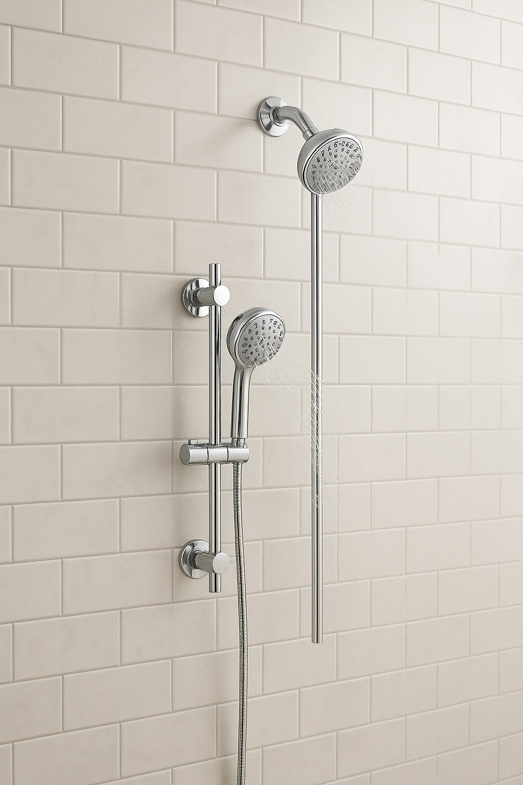 Wall Bar 6 Spray Patterns with 1.8 GPM 4.5 in. Wall Mount Dual Shower Heads with Nail Glue Installation in Chome N9318CH CB GR
