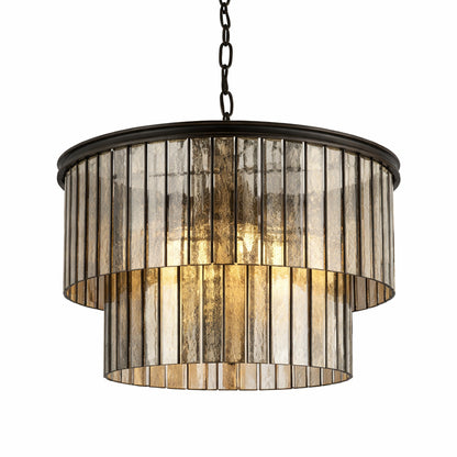 LNC Modern 4 Light Black Drum Chandelier with 2 Tier Mercury Glass Shade Dining Kitchen Room Living Room Foyer Pendant Light