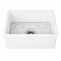 Eridanus Oslo 24 in Undermount Single Bowl White Ceramic Kitchen Sink with Bottom Grid and Basket Strainer