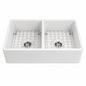 Eridanus Denbigh Crisp White Fireclay 33 in Double Bowl Farmhouse Apron Kitchen Sink with Bottom Grid