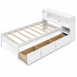 FUFU GAGA White Wood Twin Size Bed Storage Bed with 3 Wheels Drawers and Headboard