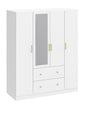 FUFU GAGA White 4 Door Armoires with Mirror 2 Hanging Rods 2 Drawers and Storage Shelves 19 7 in D x 63 in W x 70 9 in H