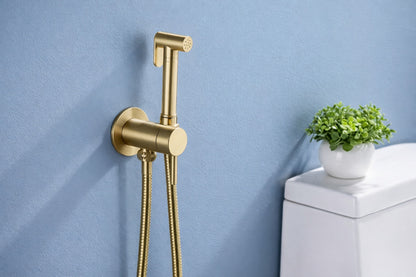 Single Handle Bidet Faucet with Handle Warm Water Wall Mount Bidet Sprayer for Toilet with Rough In Valve Brushed Gold