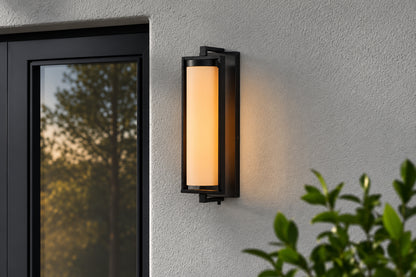 Hampton Bay Libby 16 37 in 1 Light Medium Matte Black Transitional Outdoor Wall Lantern with Opal Glass Shade 1048HBMBDI