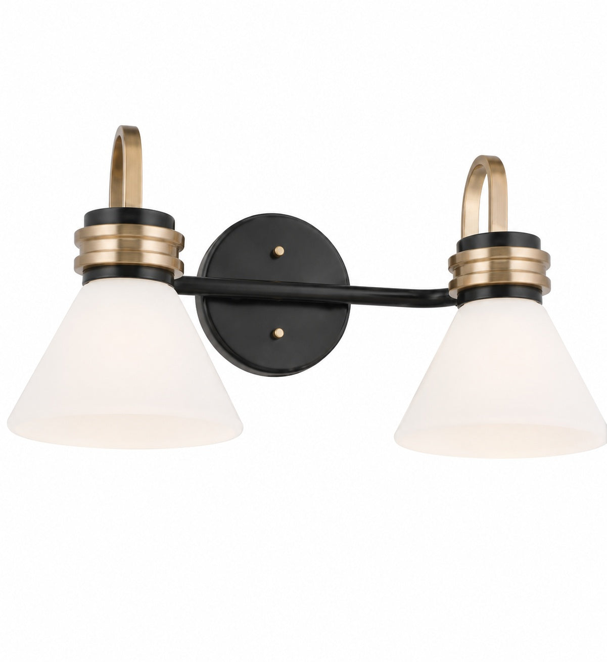 KICHLER Farum 19 25 in 2 Light Black with Champagne Bronze Modern Bathroom Vanity Light with Opal Glass Shades 55154BK