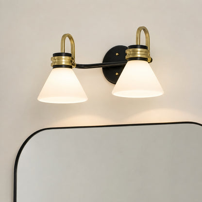 KICHLER Farum 19 25 in 2 Light Black with Champagne Bronze Modern Bathroom Vanity Light with Opal Glass Shades 55154BK