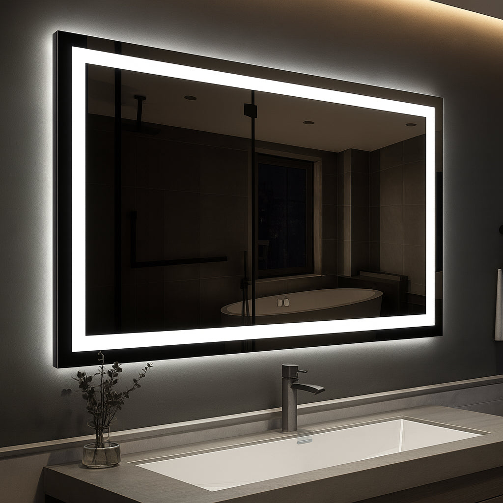 HOMEIBRO 36 in. W x 28 in. H Rectangular Frameless LED Light with 3-Color and Anti-Fog Wall Mounted Bathroom Vanity Mirror