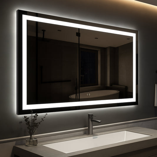 HOMEIBRO 36 in. W x 28 in. H Rectangular Frameless LED Light with 3-Color and Anti-Fog Wall Mounted Bathroom Vanity Mirror