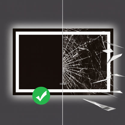 HOMEIBRO 36 in. W x 28 in. H Rectangular Frameless LED Light with 3-Color and Anti-Fog Wall Mounted Bathroom Vanity Mirror