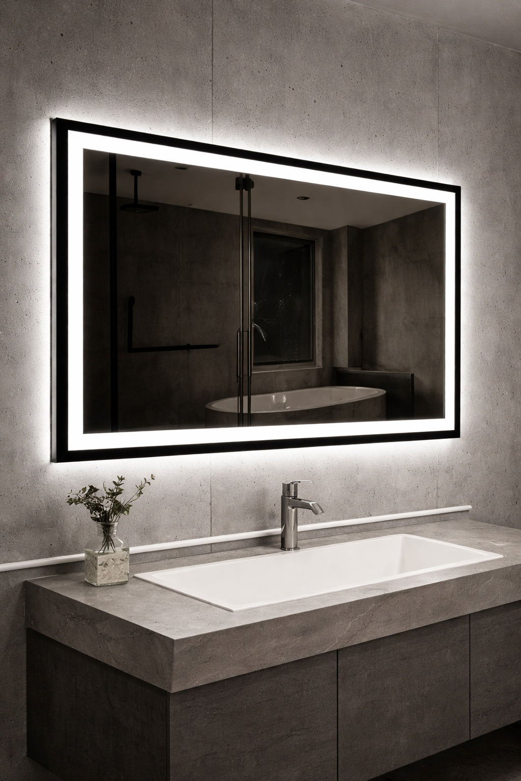 HOMEIBRO 36 in. x 30 in. Frameless LED Mirror, 3-Color Light