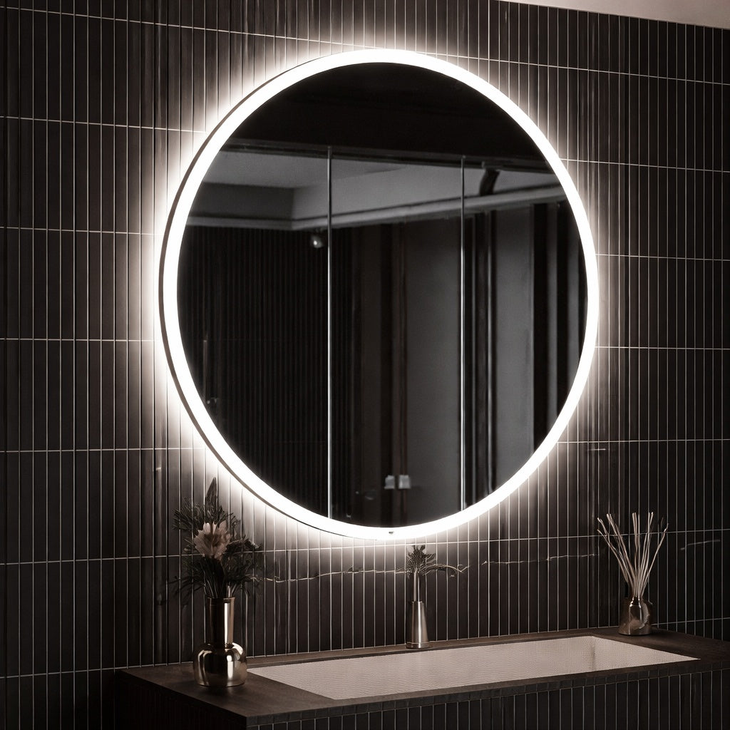HOMEIBRO 40 in W x 40 in H Round Frameless LED Light with 3 Color and Anti Fog Wall Mounted Bathroom Vanity Mirror