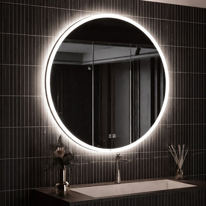 HOMEIBRO 40 in W x 40 in H Round Frameless LED Light with 3 Color and Anti Fog Wall Mounted Bathroom Vanity Mirror