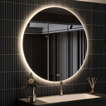 HOMEIBRO 40 in W x 40 in H Round Frameless LED Light with 3 Color and Anti Fog Wall Mounted Bathroom Vanity Mirror