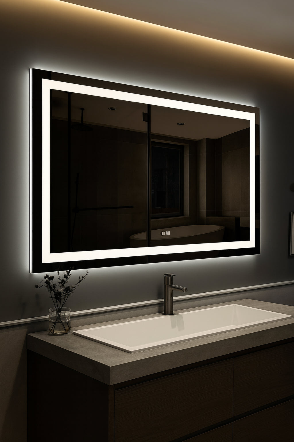 HOMEIBRO 48 in. W x 24 in. H Rectangular Frameless LED Light with 3-Color and Anti-Fog Wall Mounted Bathroom Vanity Mirror